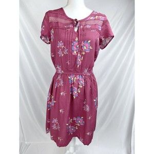 Matilda Jane MEDIUM Pink Dress Pleated Elastic Waist Short Sleeves Art Class